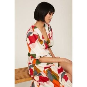 Anthropologie Hutch Marisol Colorful Puff Sleeve Wrap Dress